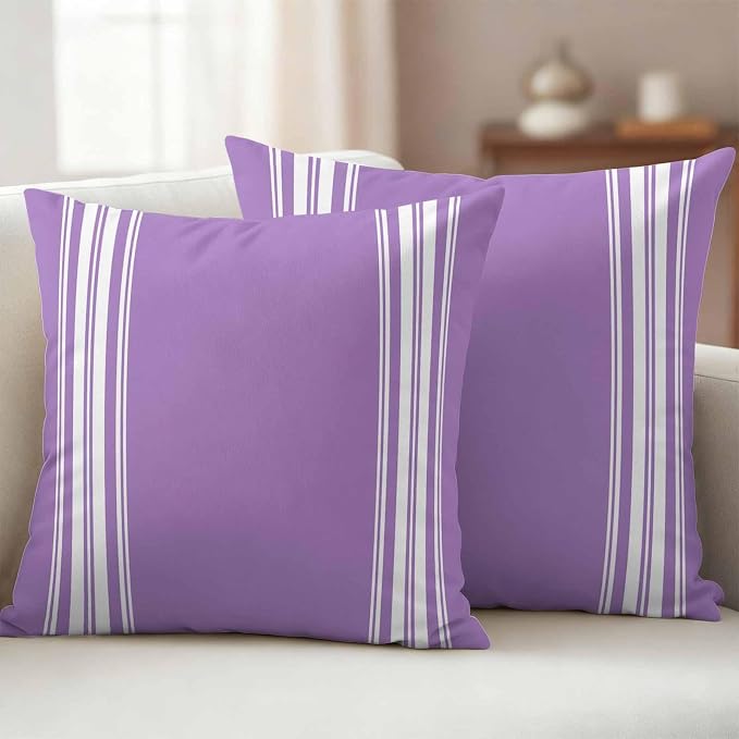 Outdoor Pillow Covers 16x16 Set of 2 Purple Stripes Outdoor Pillows Waterproof Throw Pillow Covers French Stripe Farmhouse Style Pillowcases Decorative Case for Patio Cushion