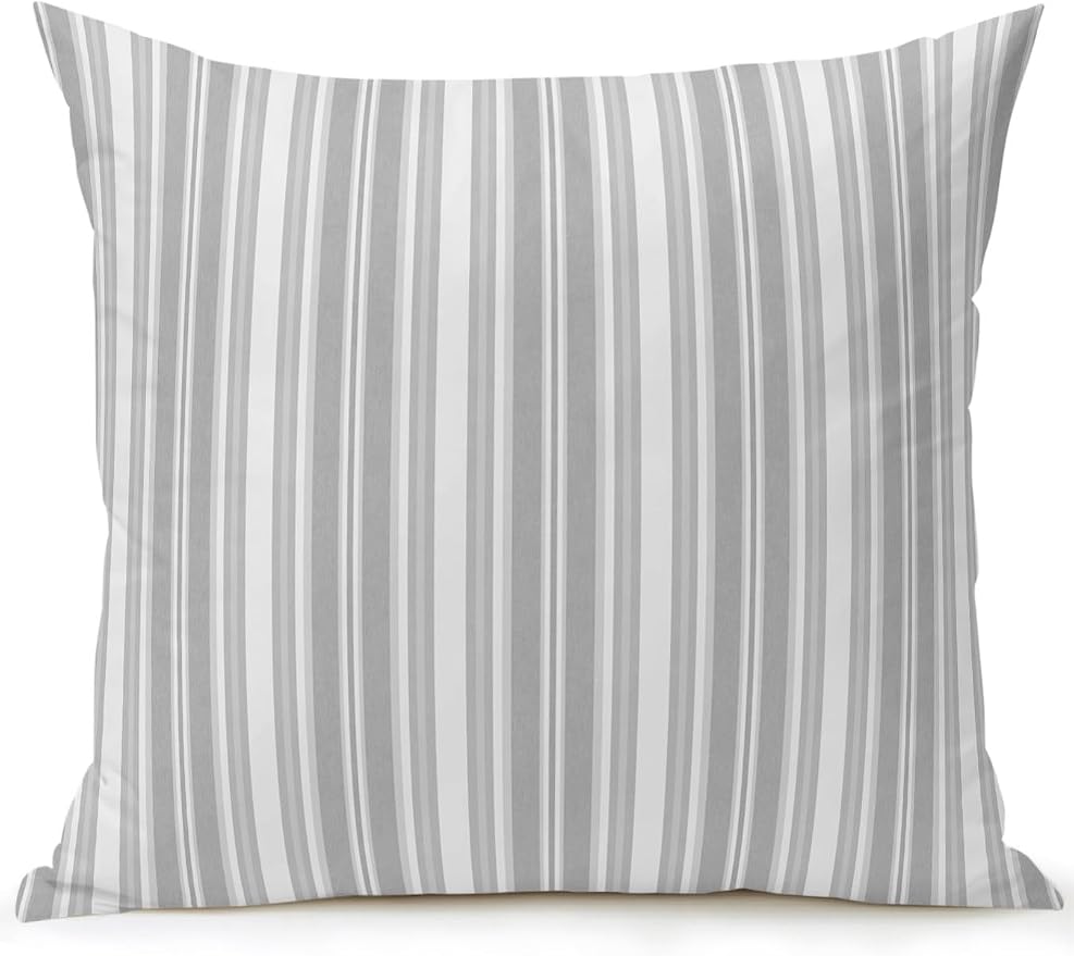 Waterproof Outdoor Pillow 1 Pack Grey Stripes Decorative Throw Pillows Cover & Insert 16x16 Inch Pillowcase White Lines Lines Square Pillows for Couch Sofa Bed Patio Furniture Indoor Outdoor