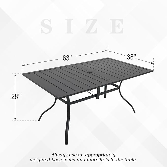 7-Piece Patio Furniture Set, 63" Outdoor Table and Aluminum Chairs | Rectangle Metal Patio Dining Table, 1.6" & 1.9" Umbrella Hole with Cover, Aluminum Frame Patio Chair, Resin Seat and Backrest