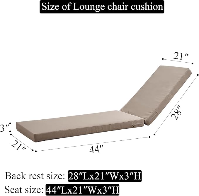 72x21 Inches Chaise Lounge Cushions Outdoor Replacement for Pool Side Waterpoof Patio Lounge Chair Cushions, Khaki