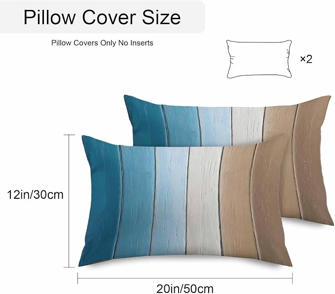 Lumbar Pillow Covers 20x12 Inch Set of 2, Blue Brown Ombre Waterproof Outdoor Cushion Covers, Vintage Country Wooden Decorative Pillowcases for Couch, Sofa, Bed, Garden, Patio