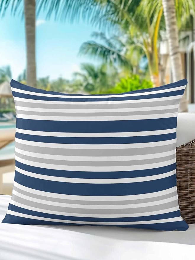 Outdoor Waterproof Throw Pillows Classic Modern Striped Patio Pillows,Decorative Pillow Covers with Insert,Pillow Cushion Case for Garden Couch Sofa Grey White Navy Blue