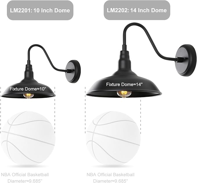 Black Gooseneck Barn Light for Farmhouse 10 Inch Dome Exterior Lights Fixture with Wall Mount, Outdoor Wall Sconce for Garage Porch Patio