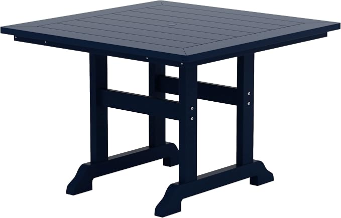 WestinTrends Malibu Outdoor Dining Table, All Weather Poly Lumber Adirondack 43" Trestle Square Patio Table with Umbrella Hole, Navy Blue