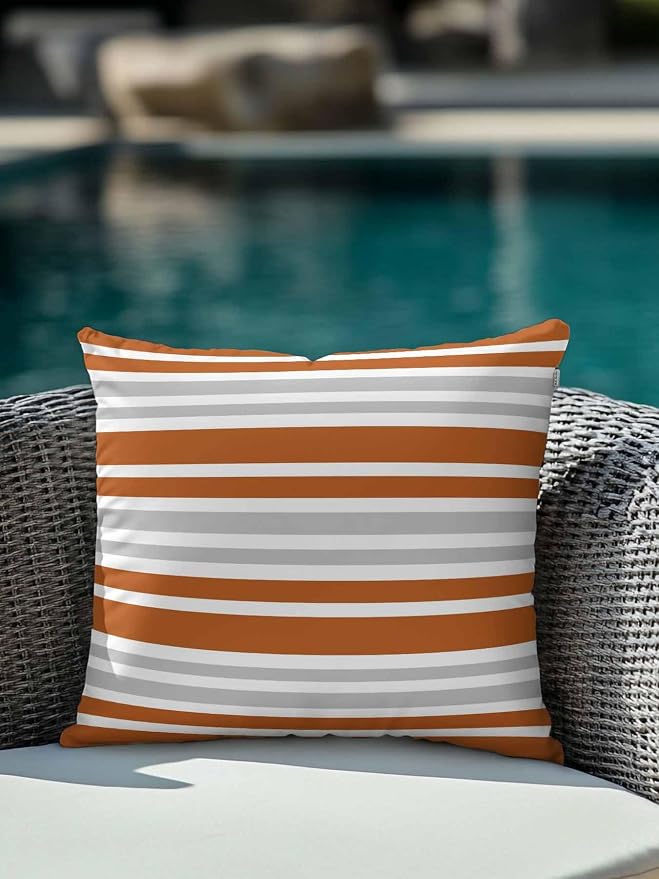 Outdoor Waterproof Throw Pillows Abstract Modern Stripes Patio Pillows,Decorative Pillow Covers with Insert,Pillow Cushion Case for Garden Couch Sofa Orange White Gray