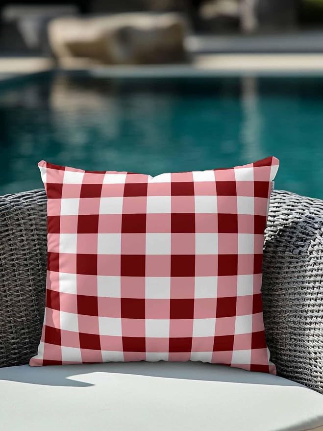 Waterproof Outdoor Pillow 1 Pack Red Check Buffalo Plaid Decorative Throw Pillows Cover & Insert 18x18 Inch Pillowcase Check Lines Square Pillows for Couch Sofa Bed Patio Furniture Indoor Outdoor