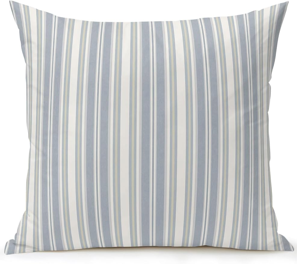 Waterproof Outdoor Pillow 1 Pack Blue Stripes Decorative Throw Pillows Cover & Insert 18x18 Inch Pillowcase White Lines Lines Square Pillows for Couch Sofa Bed Patio Furniture Indoor Outdoor
