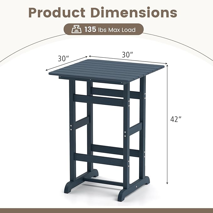 Tangkula 30" x 30" Square Bar Table, Patio HDPE Bar Height Dining Table w/Slatted Tabletop, Outdoor All-Weather High-Top Bistro Table for Poolside, Backyard, Balcony