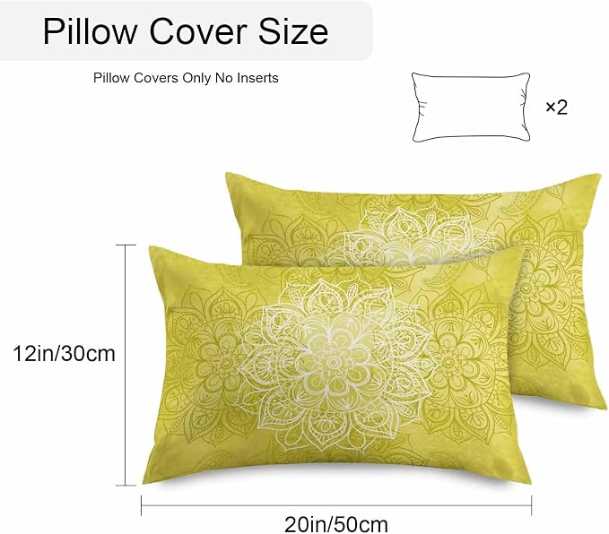 Vandarllin Outdoor Throw Pillows Covers 20x12 inch Set of 2 Waterproof Yellow Boho Floral Decorative Zippered Cushion Covers for Patio Furniture, Bohemian Flower Lumbar Pillowcases