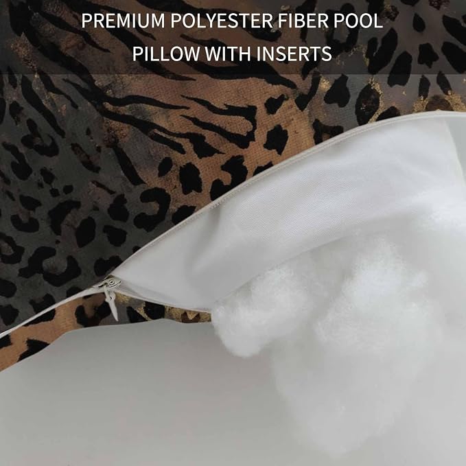 Brown Black Leopard Print Outdoor Chaise Lounge Head Pillow with Insert,Vintage Animals Skin Fur Pattern Waterproof Headrest Lumbar Pillow Cusion Cover with Elastic Strap for Recliner,11"x16" 2PCS