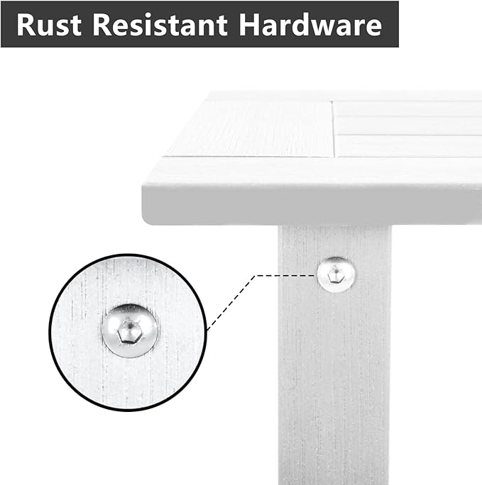Meluvici Double Adirondack Outdoor Side Table Weather Resistant, Patio Rectangular End Table for Adirondack Chair, White