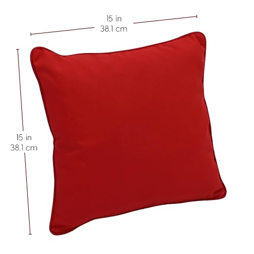 Factory Direct Partners Presidio 15" x 15" Square Decorative Throw Pillow Set with Piping for Indoor/Outdoor Furniture UV, Fade, Weather-Resistant Olefin Fabric (2-Pack) - Red, 13809-RD
