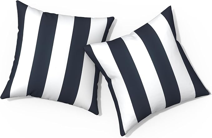 Outdoor Pillows for Patio Furniture 16x16 inch, Square Outdoor Throw Pillows with Inserts, Decorative Patio Pillows for Garden Couch Home Sofa Office Chair, Pack of 2, Cabana Navy