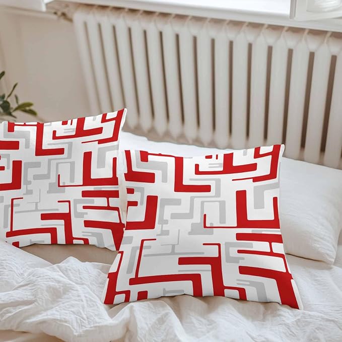 Vandarllin Outdoor Throw Pillows Covers 20x20 inch Set of 2 Waterproof Red Geometric Stripes Decorative Zippered Cushion Covers for Patio Furniture, Modern Abstract Lines Lumbar Pillowcases