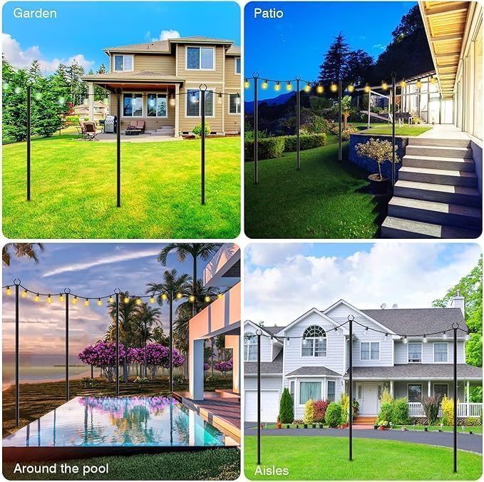 LETIANPAI 10 Pack String Light Poles,10 Ft Metal Poles with Fork for Outdoor String Lights,Outdoor Light Poles with Fork,Poles/Post/Stand for Outside