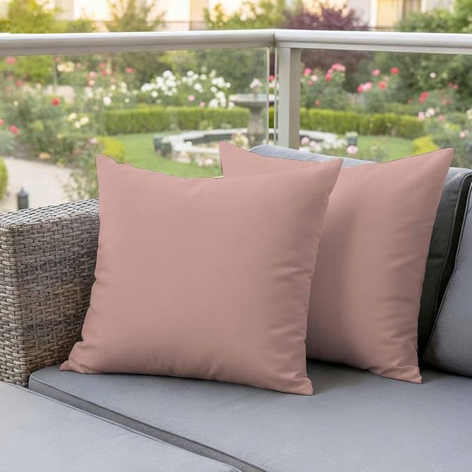 Outdoor Pillow Covers 26 x 26 Inches, Pink Pure Color Waterproof Throw Pillow Cover Set of 2, Aesthetics Contemporary Luxury Decorative Square Cushion Covers for Patio/Couch/Garden