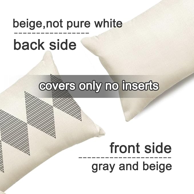 Outdoor Pillows Covers 12x20 Waterproof,Grey and Beige Set of 4(No Insert) | for Covered Patio Furniture Sunbrella,No Insert Just Covers,Fit 12x20 inch Inserts or Smaller,Durable Polyester,Boho Lumbar