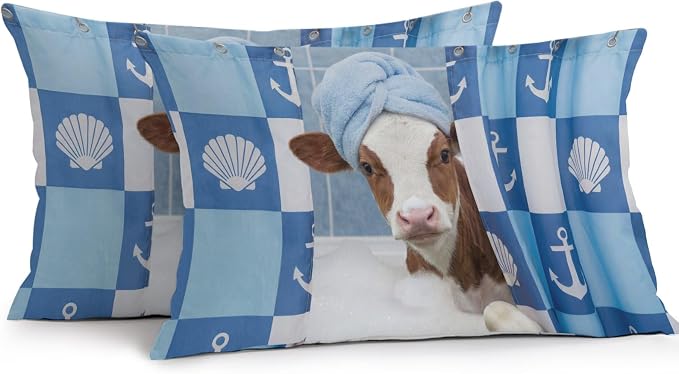 Bathing Cow Waterproof Outdoor Pillow Covers Set of 2 Home Decor, Funny Animal Showering Lumbar Pillowcase Patio Pillow Covers for Couch Bench Patio Furniture Garden 20x12in