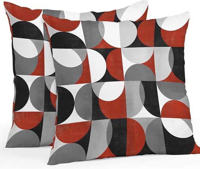 Vandarllin Outdoor Throw Pillows Covers 26x26 inch Set of 2 Waterproof Mid Century Geometric Decorative Zippered Cushion Covers for Patio Furniture, Abstract Modern Red Lumbar Pillowcases