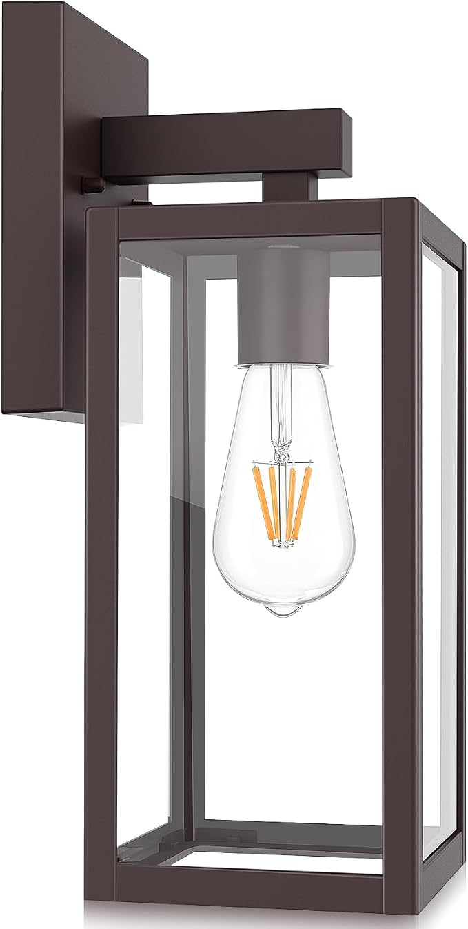 MAXvolador Outdoor Wall Lantern, Exterior Waterproof Wall Sconce Light Fixture, Dark Chocolate Anti-Rust Mount Lights Glass, E26 Porch Patio Lighting | Porch Wall Sconce Dark Chocolate, Anti-Rust, E26 Socket, Clear Glass, Outside Wall Mount Light, Fron...