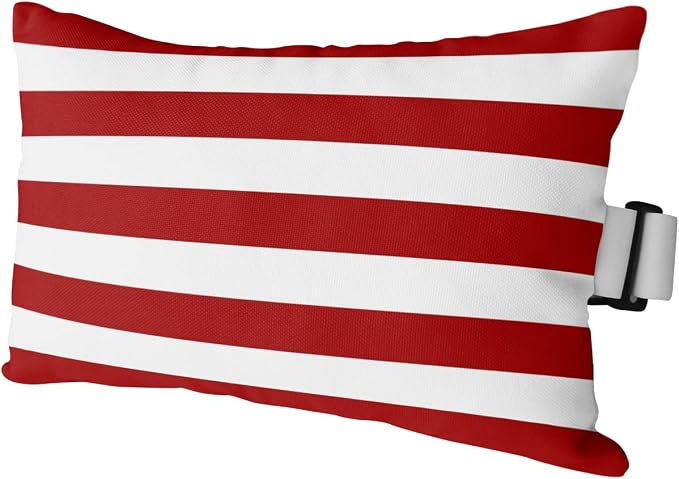 T&H XHome Outdoor Pillow for Chaise Lounge Chair, Red and White Stripe Waterproof Headrest Pillow Lumbar Pillows with Adjustable Elastic Strap for Beach, Poolside, Patio, Office (1 Pack)