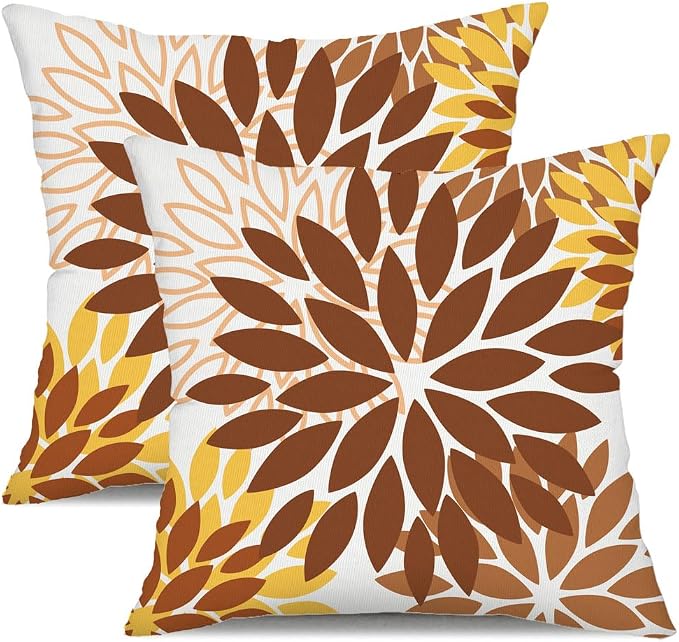 DFXSZ Outdoor Waterproof Pillow Covers 18x18 Set of 2 Rust Brown Flower | Spring Summer Waterproof Flower Throw Pillowcases（No Inserts）Outdoor Decor for Fall Patio Funiture Garden Polyester Covers