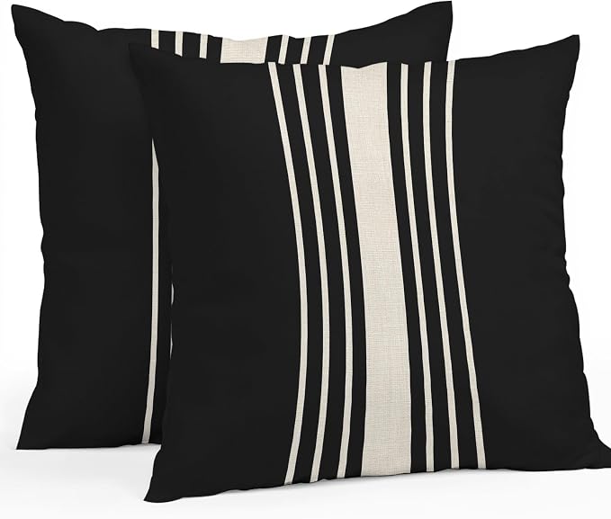 Black Beige Striped Outdoor Pillow Covers 26x26 Inch Throw Pillow Covers Set of 2 Waterproof Decorative Pillow Cases Modern Farmhouse Retro Lines Cushion Covers for Patio Furniture Garden Couch Sofa