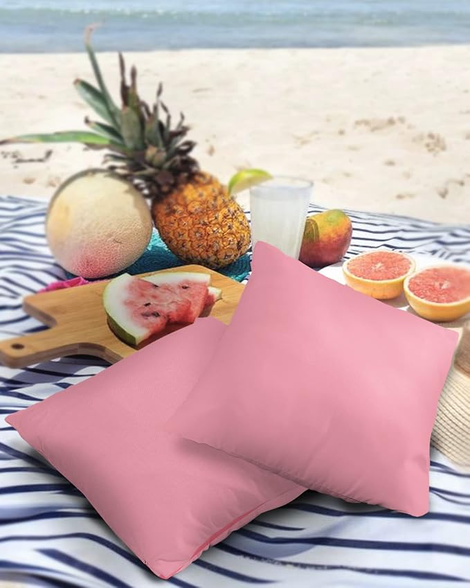Outdoor Waterproof Pillow Covers for Patio Furniture Pink Decorative Throw Pillow Cover Solid Color Pillowcases Set of 2 Cushion Case for Sofa Couch Chair Home Decor 20x20 inch x 2pcs