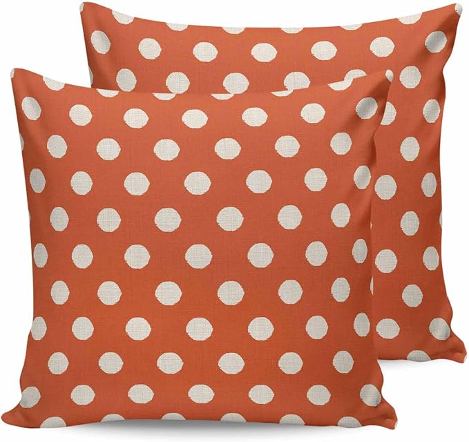 Outdoor Waterproof Throw Pillow Covers Set of 2 Orange Polka Dots Pillowcases 26x26 Inches Cute Solid Color Decorative Pillows Cushion Case Patio Pillows for Couch Bed Chair Garden