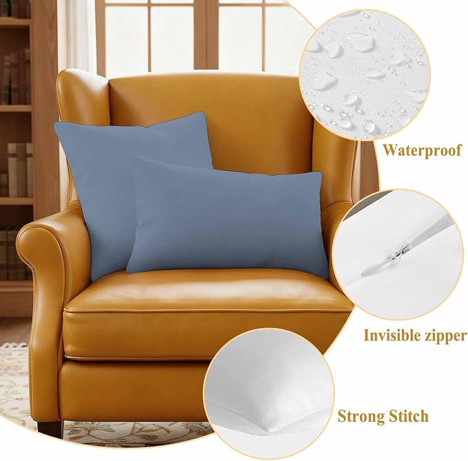 Outdoor Pillow Covers 18 x 18 Inches, Blue Pure Color Waterproof Throw Pillow Cover Set of 2, Aesthetics Contemporary Luxury Decorative Square Cushion Covers for Patio/Couch/Garden