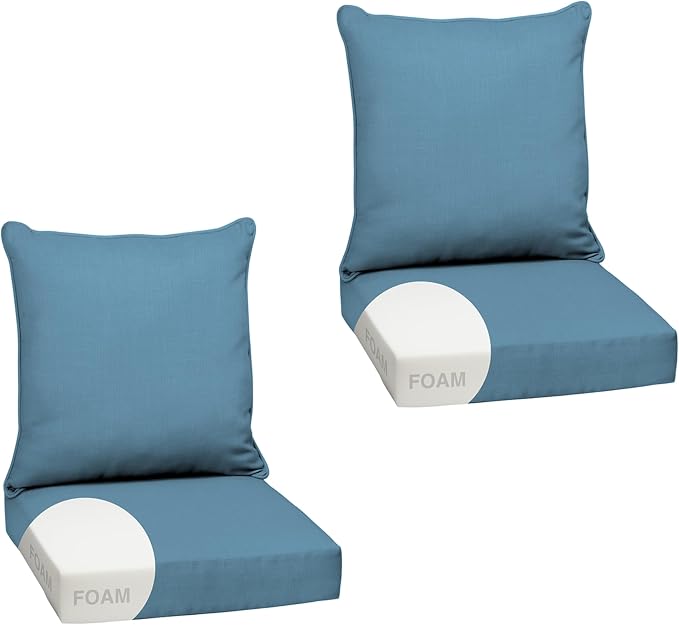 Arden Outdoor Deep Seat Cushion Set, Foam, 2-Pack, 24x24, French Blue | Sofa, Couch, Conversation Set, Premium High-Density Foam, Never Flattens, Mold and Mildew Resistant