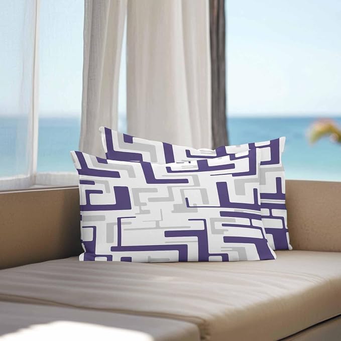 Vandarllin Outdoor Throw Pillows Covers 20x12 inch Set of 2 Waterproof Purple Geometric Stripes Decorative Zippered Cushion Covers for Patio Furniture, Modern Abstract Lines Lumbar Pillowcases