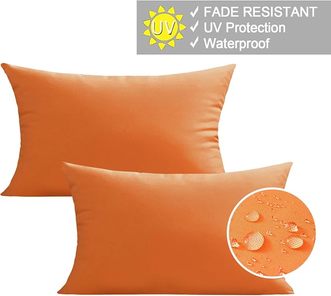 VAKADO Pumpkin Fall Waterproof Outdoor Throw Pillow Covers 12x20 Set of 2 | Fade Resistant, All-Weather Durability. Warm Harvest Hue For Porch, Patio & Garden. Machine Washable, Hidden Zipper.