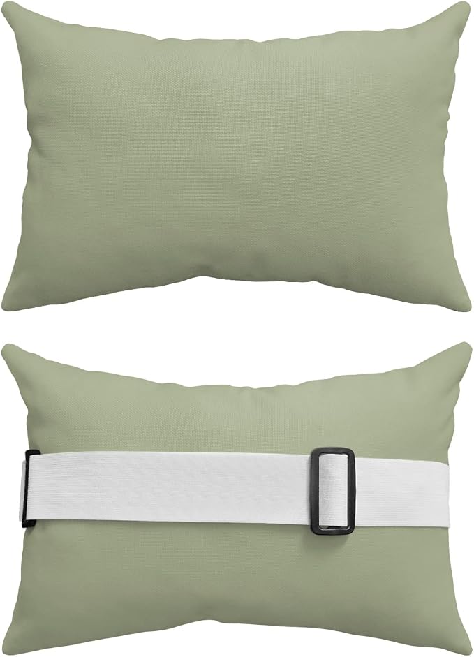 DecorLovee Sage Green Outdoor Recliner Pillows for Head, Modern Sage Green Waterproof Chair Pillow with Elastic Stripe, Farmhouse Chaise Lounge Headrest Pillow for Patio/Beach/Pool 2Pack, 11"x16"