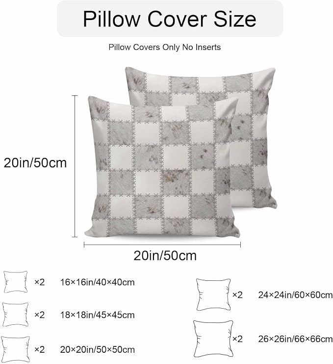 Cream Gray Checkered Outdoor Pillow Covers 24x24 Inch Throw Pillow Covers Set of 2 Waterproof Decorative Pillow Cases Modern Farmhouse Plaid Fur Texture Cushion Covers for Patio Furniture Garden Couch