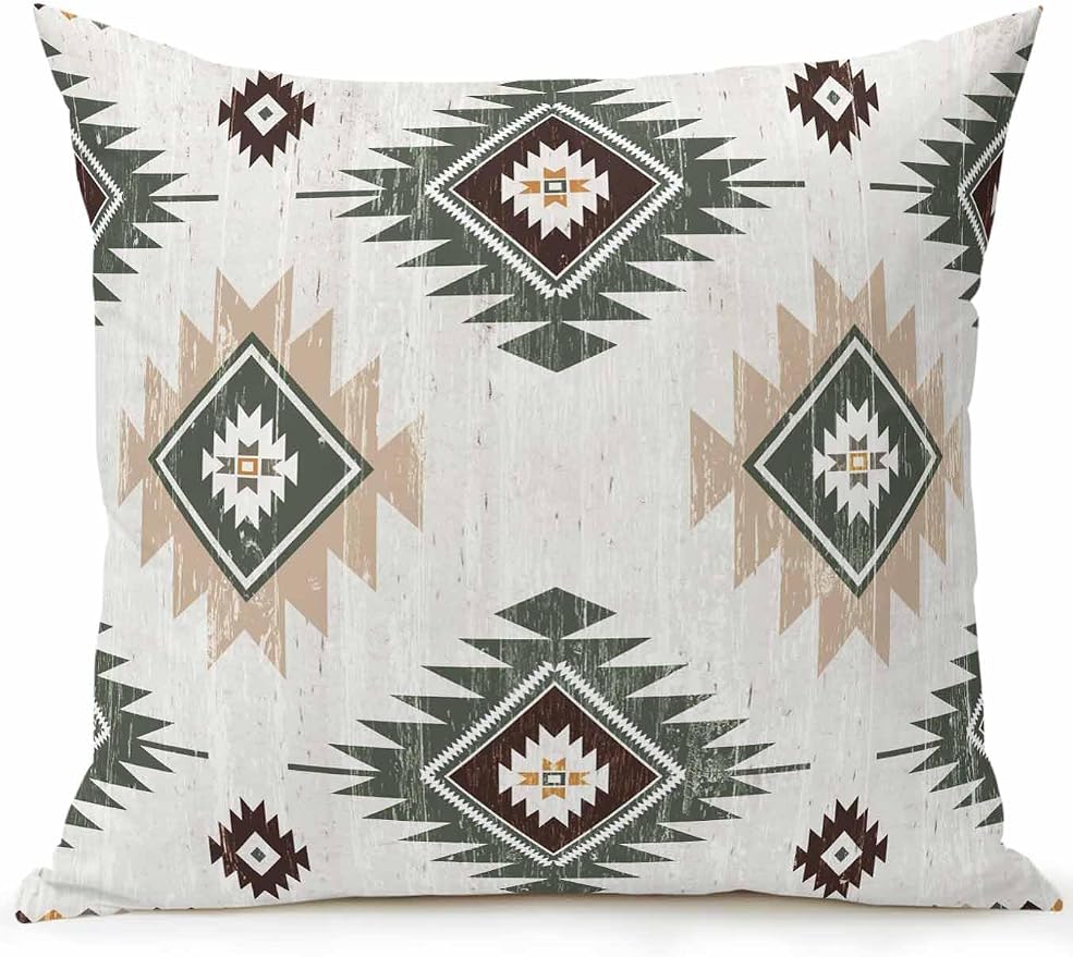 Waterproof Outdoor Pillow 1 Pack Sage Green Boho Aztec Decorative Throw Pillows Cover & Insert 16x16 Inch Pillowcase Southwest Tribal Style Pillows for Couch Sofa Bed Patio Furniture Indoor Outdoor