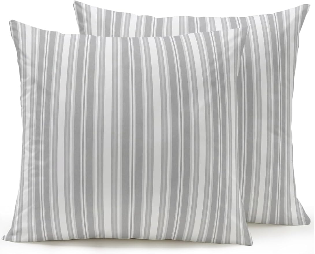 Waterproof Outdoor Pillow Set of 2 Grey Stripes Decorative Throw Pillows Cover & Insert 18x18 Inch Pillowcase White Lines Lines Square Pillows for Couch Sofa Bed Patio Furniture Indoor Outdoor