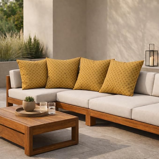 RSH DECOR Square Throw Pillows Set of 4, 20" x 20", Outdoor Pillows Waterproof, Outdoor Pillow Covers, Pillow Covers for Couch, Trinket Teak, Made in USA
