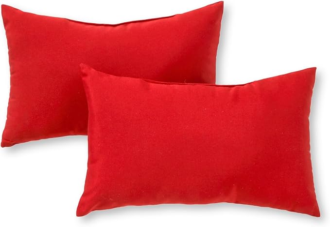 Set of 2 Outdoor Throw Pillows 19 x 12 Inch – Reversible Rectangle Patio Accent Pillows – Weather-Resistant Polyester Fabric – Eco-Friendly Recycled Polyfiber Fill – Salsa Red