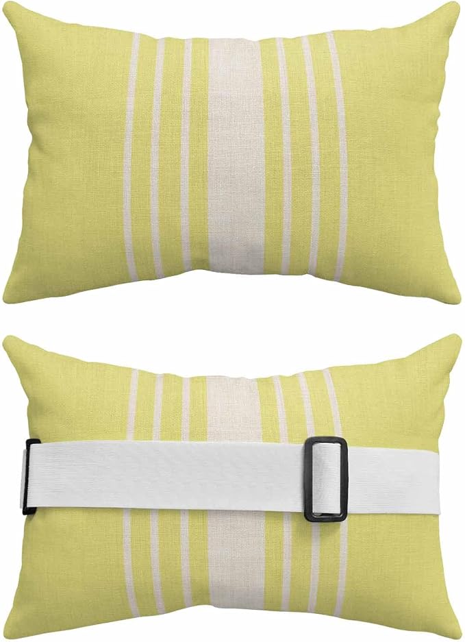 Pack of 2 Outdoor Lumbar Pillow Covers 12x20 Inch, Yellow Beige Striped Waterproof Throw Pillow Covers Set, Modern Farmhouse Retro Lines Indoor&Outdoor Decorative Cushion Cases for Patio Porch Beach