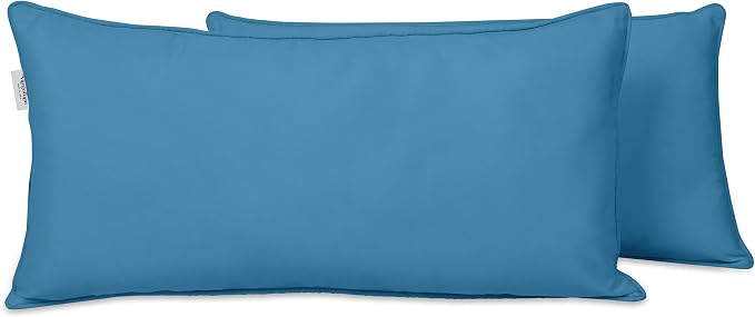 Indoor/Outdoor Polyester Fabric Lumbar Pillow Cover, All-Weather Waterproof Rectangular Cushion Case for Patio Furniture, 16 x 24 Set of 2 -Medium Blue