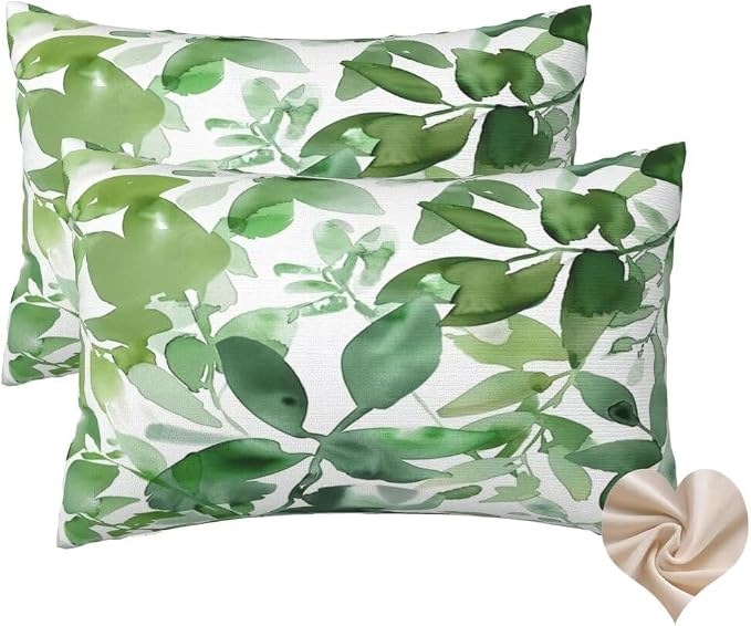 Green Pillows Pack of 2 50x70 cm/20x28 Inch, Plant Pillow Covers Winter Decorative Pillows, Soft Throw Pillow Covers Rectangle Pillow Cover with Hidden Zipper, Modern Home Decor Aeshetic, Gifts -hs111