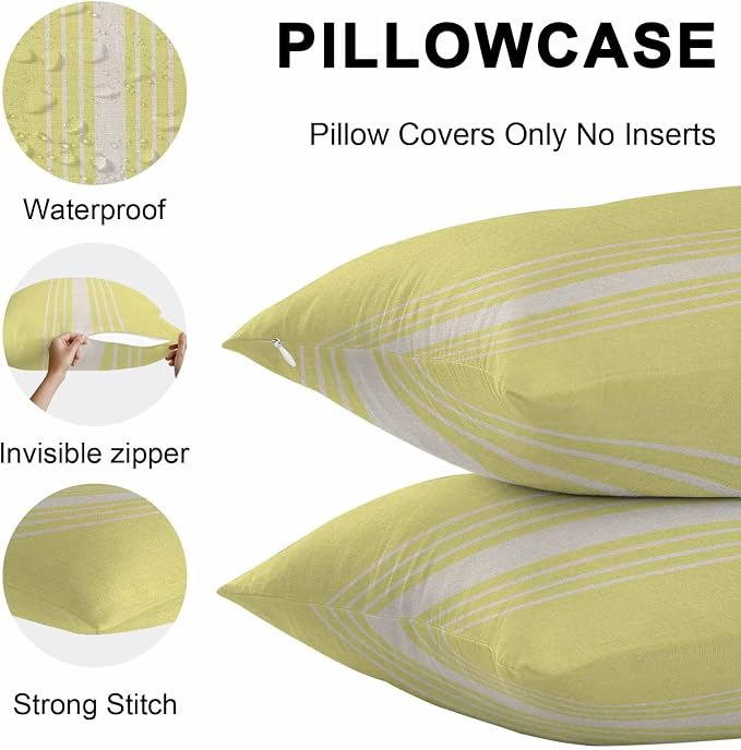Yellow Beige Striped Outdoor Pillow Covers 18x18 Inch Throw Pillow Covers Set of 2 Waterproof Decorative Pillow Cases Modern Farmhouse Retro Lines Cushion Covers for Patio Furniture Garden Couch Sofa