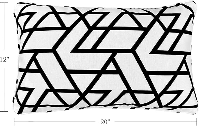 Pack of 2 Outdoor Waterproof Decorative Lumbar Pillows Covers for Patio Furniture, 20x12 Inch Fade Resistant Patio Garden Lumbar Cushion Covers for Couch Bed Sofa, Geometric Black