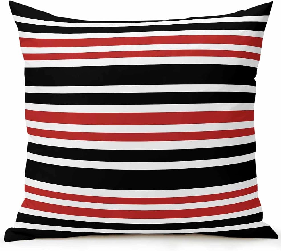 Outdoor Waterproof Throw Pillows Black Red Contrast Monochromatic Tones Patio Pillows,Decorative Pillow Covers with Insert,Pillow Cushion Case for Garden Couch Sofa Geometric Line
