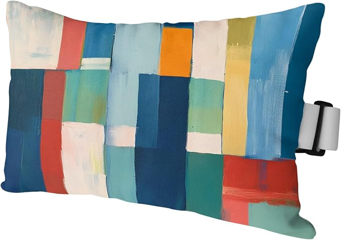 Blue Green Red Outdoor Chaise Lounge Head Pillow with Insert,Vintage Abstract Colorful Block Art Waterproof Headrest Lumbar Pillow Cusion Cover with Elastic Strap for Patio Beach Recliner,11"x16" 1PCS