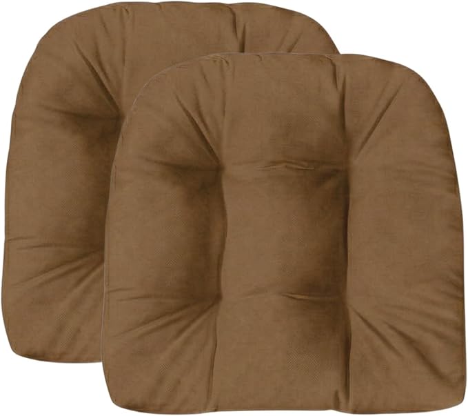 RSH DECOR: Outdura Tufted Wicker U-Shape Cushions Set of 2 | 19” x 19” | Outdoor Seat Cushions for Patio Furniture| Crafted with Performance Fabric | Made in USA (Canvas Sepia)