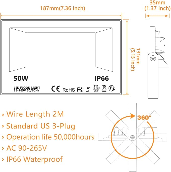 Led Flood Light 500W Equivalent, RGBW Led Outdoor Lights Colored Floodlight | Remote Control, 50W,5000ML 2700K,120 Colors, Timing, Dimmable, Custom Modes, Landscape Lighting (4 Pack)