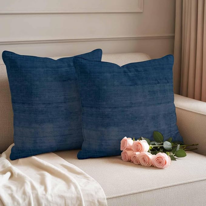Vandarllin Outdoor Throw Pillows Covers 20x20 inch Set of 2 Waterproof Navy Blue Linen Decorative Zippered Cushion Covers for Patio Furniture, Solid Color Texture Lumbar Pillowcases