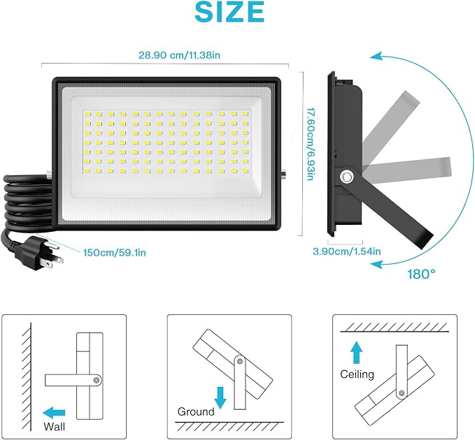 Olafus 2 Pack 130W LED Flood Light Outdoor, 13000lm LED Work Light with Plug, IP66 Waterproof Exterior Security Lights, 6500K Daylight White Outside Floodlights for Playground Yard Stadium Lawn